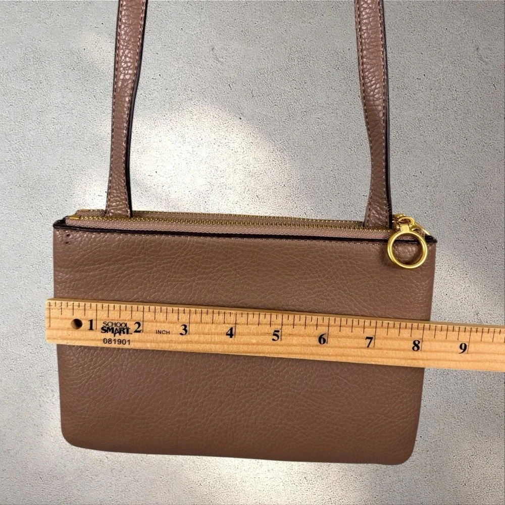 Tory Burch Perry Bombe Double Zip Brown Leather Crossbody Purse Bag